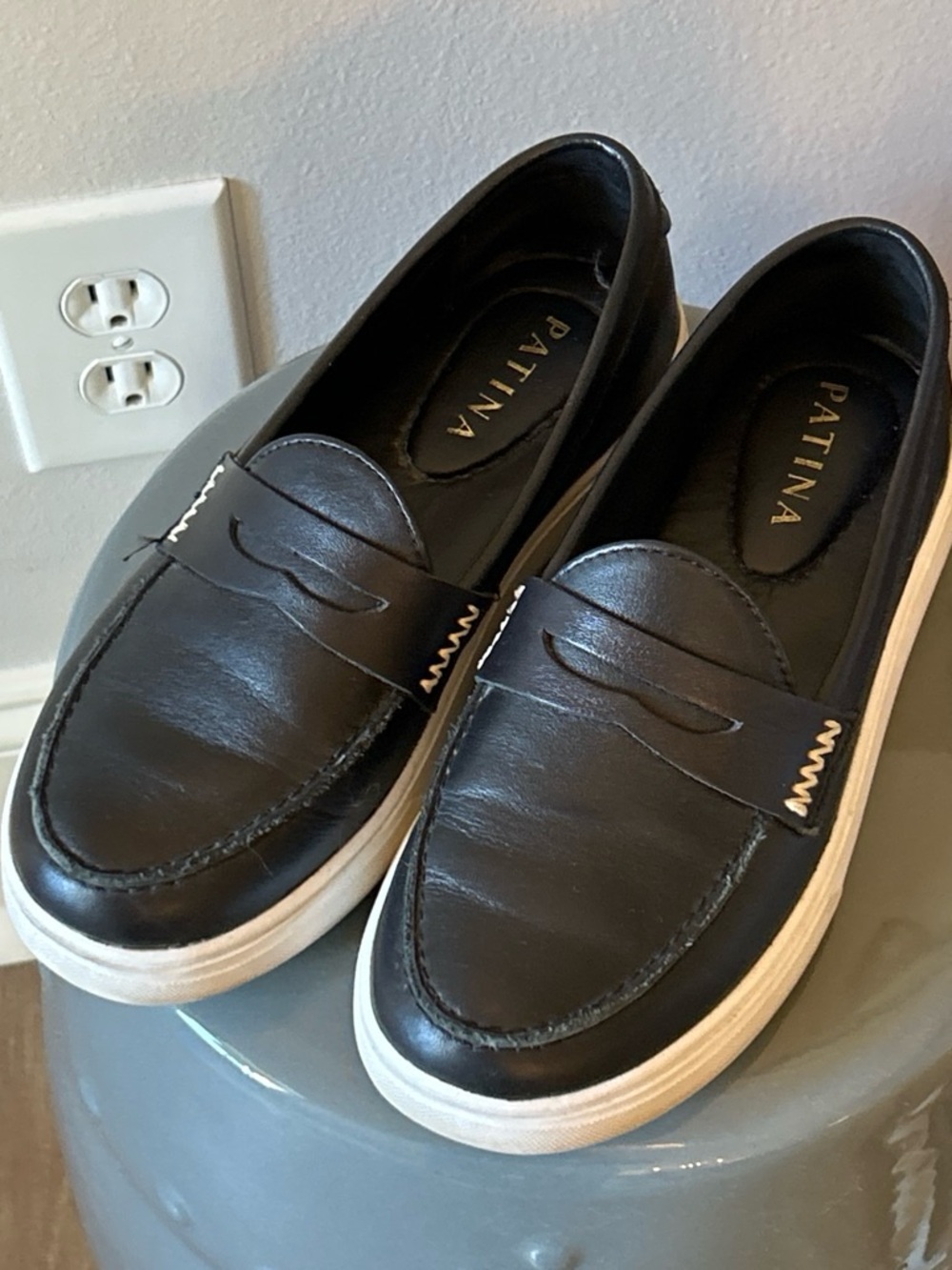 Patina Black Leather Slip-On Moccasin Loafer